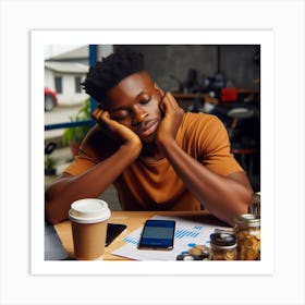 Young Black Man Sleeping In The Office stressed out Art Print