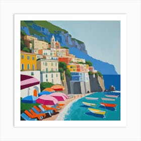 The Amalfi Coast Series in Style of David Hockney Art Print