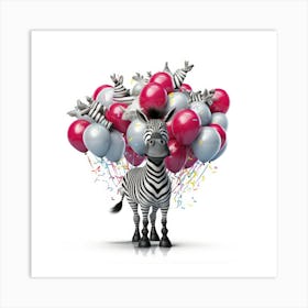 Zebra With Balloons Art Print