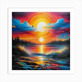 Sunrise color behind clouds Art Print