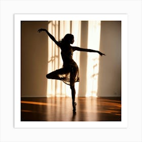 Shadow In A White Background Of A Woman Dancing Art Print