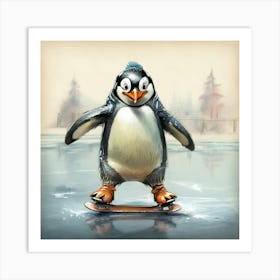 Penguin On Skateboard Art Print