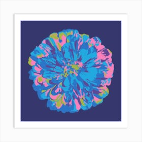 CHRYSANTHEMUMS Single Abstract Polka Dot Floral Summer Bright Flower in Blue Pink Purple Green on Dark Blue Art Print