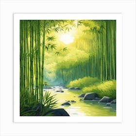 A Stream In A Bamboo Forest At Sun Rise Square Composition 234 Art Print