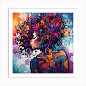 Colorful Woman With Colorful Hair 1 Art Print