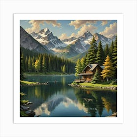 Cabin By The Lake 1 Art Print