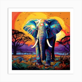 Elephant In The Sunset 1 Art Print