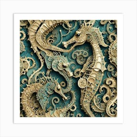 Steampunk Seahorses 1 Art Print