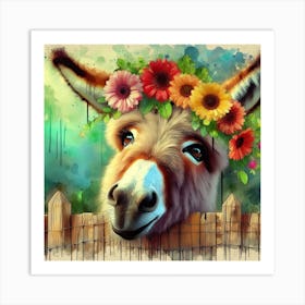Donkey With Flowers 4 Art Print