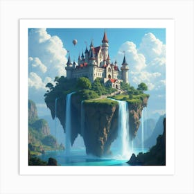 A Floating Island With A Grand Castle And Cascading Waterfalls 1 Art Print