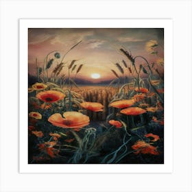 Poppies At Sunset Art Print