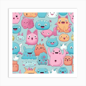 Cute Monsters Seamless Pattern Art Print