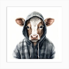 Watercolour Cartoon Zebu In A Hoodie 2 Art Print