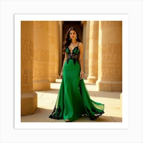 Woman In A Green Dress 1 Art Print