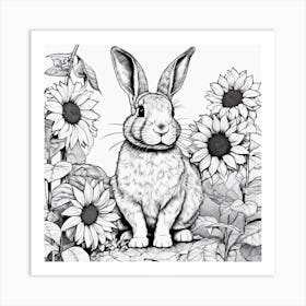 Rabbit With Sunflowers 1 Art Print