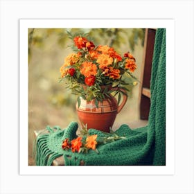 Orange Flowers In A Vase Art Print