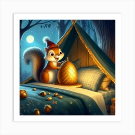 Cute Squirrel In A Tent Wall Art Art Print