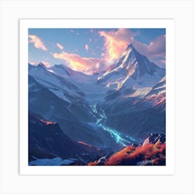 Swiss Alps Bathed In The Ethereal Glow Of A Heavenly Realm Art Print