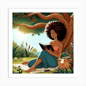 Afro Girl Reading A Book 1 Art Print