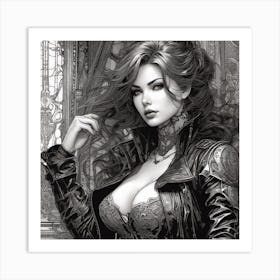 Pencil Art Lady Art Print