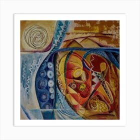 Abstract Wall Art with Vibrant Blues & Reds Art Print