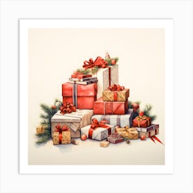 Elegant Christmas Giftbox Ilustration Series010 Art Print