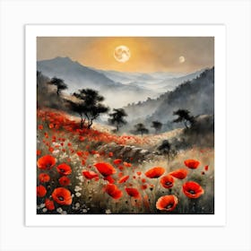 Poppy Landscape Painting (14) Art Print