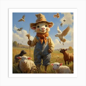 Farmer And His Flock Art Print