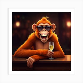 Monkey With A Glass Of Wine Art Print