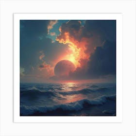 Titan Rising From Sea, Colorful Storm Overhead, Vibrant 1 Art Print