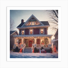 Christmas Decorated Home Outside Haze Ultra Detailed Film Photography Light Leaks Larry Bud Mel (28) Art Print