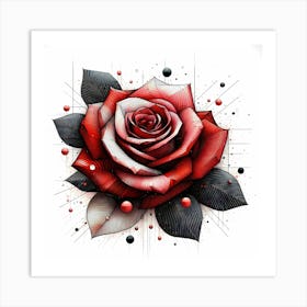 Red Rose Blossom - Abstract Line Art Illustration 238 Art Print