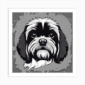 Shih Tzu, Black and white illustration, Dog drawing, Dog art, Animal illustration, Pet portrait, Realistic dog art, puppy Art Print