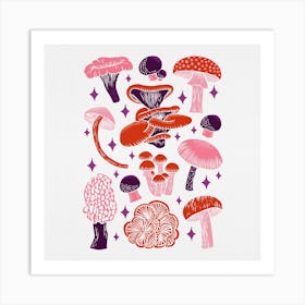 Texas Mushrooms   Red Pink And Purple Square Art Print