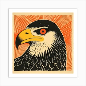 Retro Bird Lithograph Crested Caracara 1 Art Print