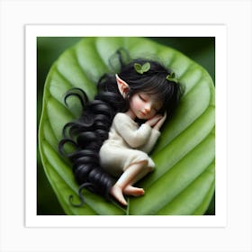 Little Elf Sleeping On A Leaf Art Print