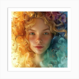 Girl with curly hair Art Print