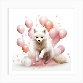 Arctic Fox With Balloons Art Print