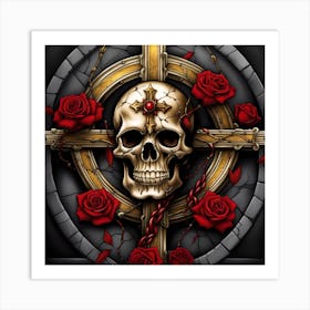 Skull With Roses Art Print