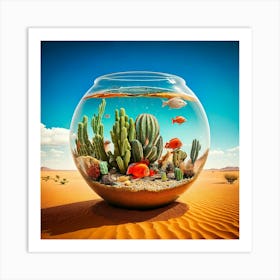 Firefly Giant Fishbowl, Desert, Goldfish, Elephant Sized, Swimming, Cacti, Human Faces, Caravan, Sna (9) Art Print