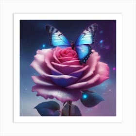 Butterfly On A Rose 2 Art Print