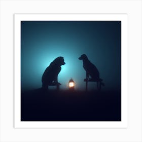 Silhouette Of Dogs At Night Art Print