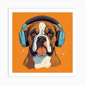 Boxer Dog with Headphones Art Print