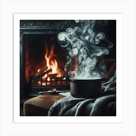 Steaming Pot On Fire Art Print