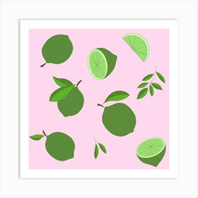 Green Limes On Pink Background Art Print