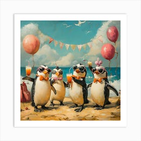 Tropical Penguin Beach Party Fun 12 Art Print