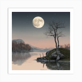 Full Moon Over Lake Art Print