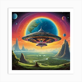 Colorful Alien Spaceship In Outer Space 3 Art Print