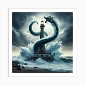 Dragon And Lighthouse Art Print