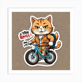 Sticker Of Cartoon Cat Drive A Bike And Saying The Text I Am The Boss Art Print